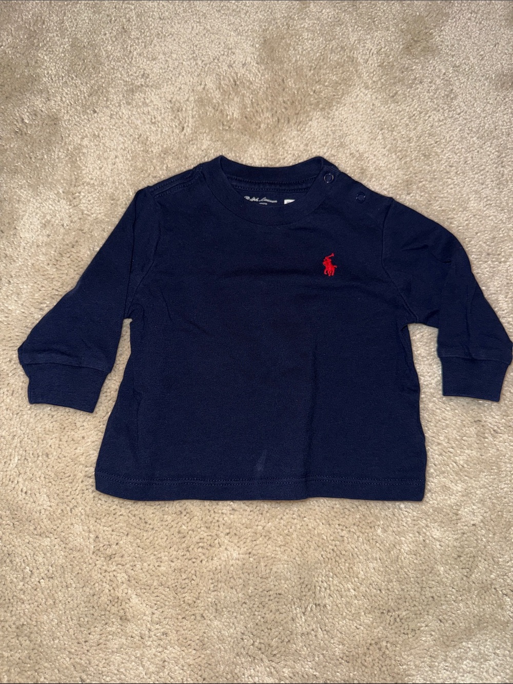 Ralph Lauren Navy Long-Sleeve Tee with Red Pony Logo